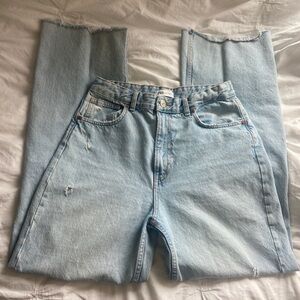Zara Lightwash High Rise Raw Hem Jeans